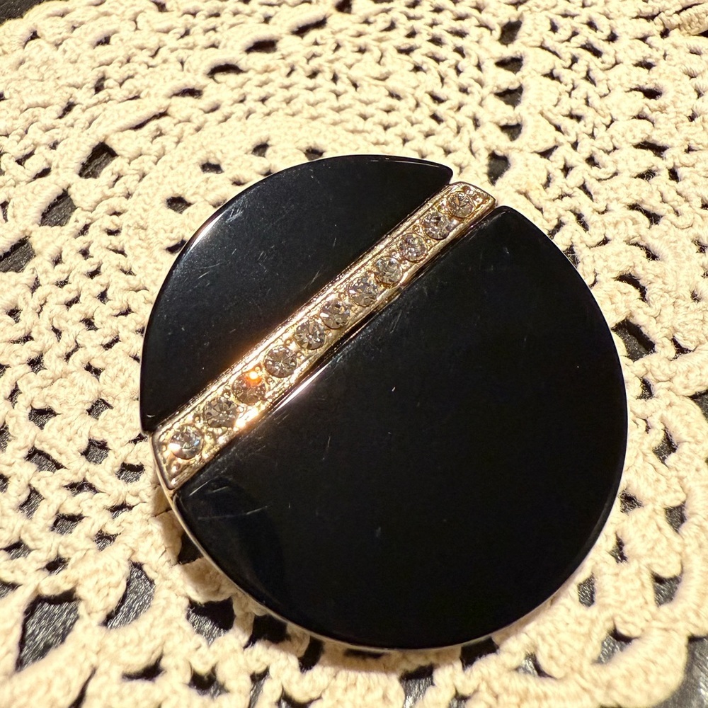 Vintage Black Rhinestone Circle Brooch